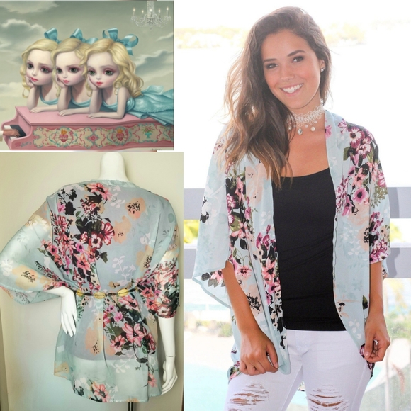Boutique Tops - Feminine Whimsical Unique Floral Kimono Cardigan